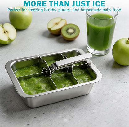 Stainless Steel Ice Cube Tray, Large Ice Cube Trays Mold for Whiskey, Metal Ice Cube Trays for Freezer with Release Lever Remove Handle, Cocktails Whiskey Ice Cubes Mold, Easy Release Large Ice Cubes