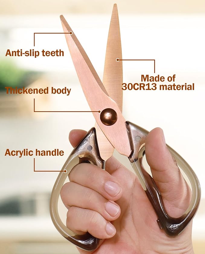 Kitchen Scissors All Purpose, ARCHIKING Kitchen Shears Cooking Scissor, Meat&Poultry Shears,Acrylic Handle Stainless Steel Utility Scissors with Comfort Grip Everyday Use (Brown) - Image 3