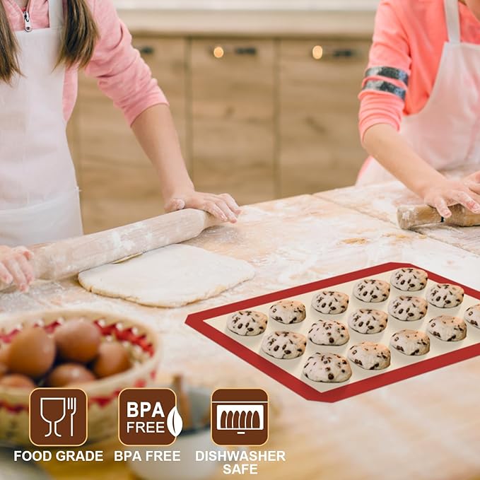 HOTEC Silicone Baking Mats 3 Pack – Thickened Non-Stick Reusable Silicone Baking Sheets for Oven – Cookie & Macaron Mats – 2 Half Sheet + 1 Quarter Sheet – BPA-Free, Dishwasher Safe - Image 8