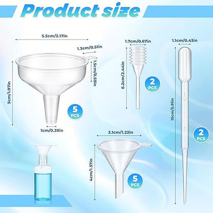 14 PCS Small Funnel for Filling Small Bottles Mini Funnels Clear Plastic Tiny Funnel Kit with Droppers for Kitchen Bottles Lab Essential Oils Perfume