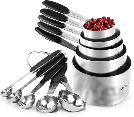 Measuring Cups : U-Taste 18/8 Stainless Steel Measuring Cups and Spoons Set of 10 Piece, Upgraded Thickness Handle(Black) by U-Taste