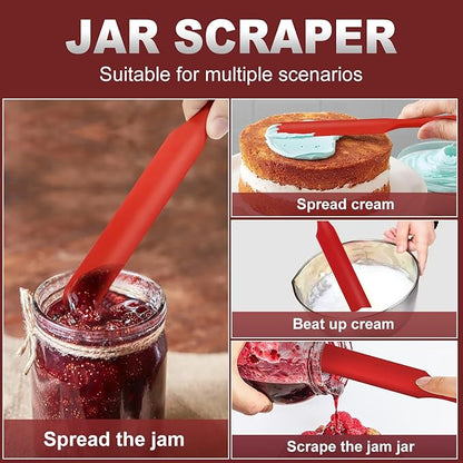 Walfos Silicone Jar Spatula - High Heat Resistant Kitchen Spatulas(450°F）,Cake Cream Butter Spatulas, for Cooking Mixing -BPA Free and Dishwasher Safe Mixing Batter Scraper Spatula, Red(2pcs) - Image 2