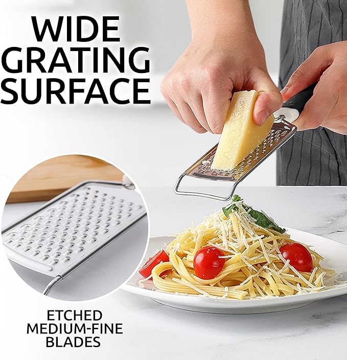 Zulay Kitchen Professional Cheese Grater Stainless Steel - Durable Rust-Proof Metal Lemon Zester Grater With Handle - Flat Handheld Shredder for Parmesan, Chocolate, Spices, And More - 2 Pack - Black - Image 3