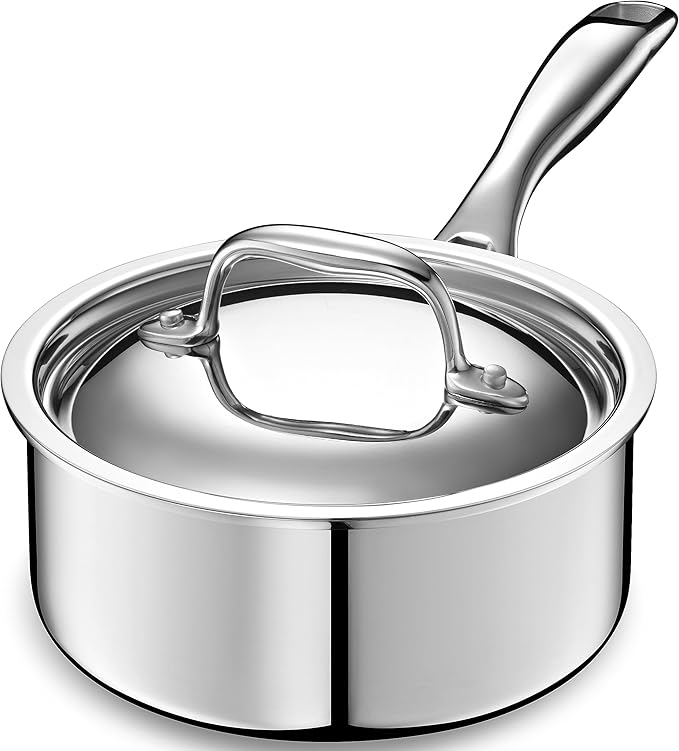 LEGEND COOKWARE 5-Ply Stainless Steel 1.5-Quart Sauce Pan with Lid - Induction Compatible, Oven Safe 800°F - Non-Toxic, No Coatings - Even Heating, Won't Warp - Built to Last Generations