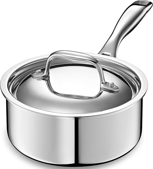 LEGEND COOKWARE 5-Ply Stainless Steel 1.5-Quart Sauce Pan with Lid - Induction Compatible, Oven Safe 800°F - Non-Toxic, No Coatings - Even Heating, Won't Warp - Built to Last Generations