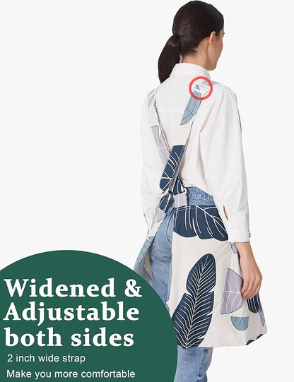 Cozy Adjustable Cross Back Aprons for Women with Pockets Cotton Linen Cooking Kitchen Baking