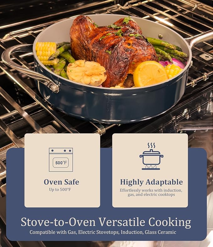 CookinCraze Dutch Oven Pot with Lid 4.5QT Stock Pot (9.5"x 4") Nonstick Ceramic Coated Soup Pot Non-Toxic PFAS-Free for Braising, Baking Bread & Stewing, Compatible for All Cooktops(Induction/Gas/Electric) Oven Safe to 500°F, Fusion Red