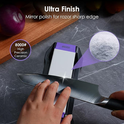 3-Sided Diamond Sharpening Stone 400/1000/8000 Grit Whetstone with Angle Guide, Non-Slip Base, Leather Strop & Glove Premium Knife Sharpener for Kitchen, Hunting & Outdoor