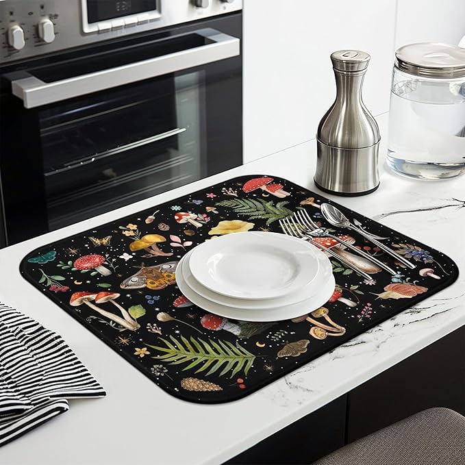 Dish Drying Mat Drainer Pads - Extra Large Microfiber Drying Mats for Dishes Kitchen Counter Super Absorbent Pads for Draining Racks (Black,18"x24" )