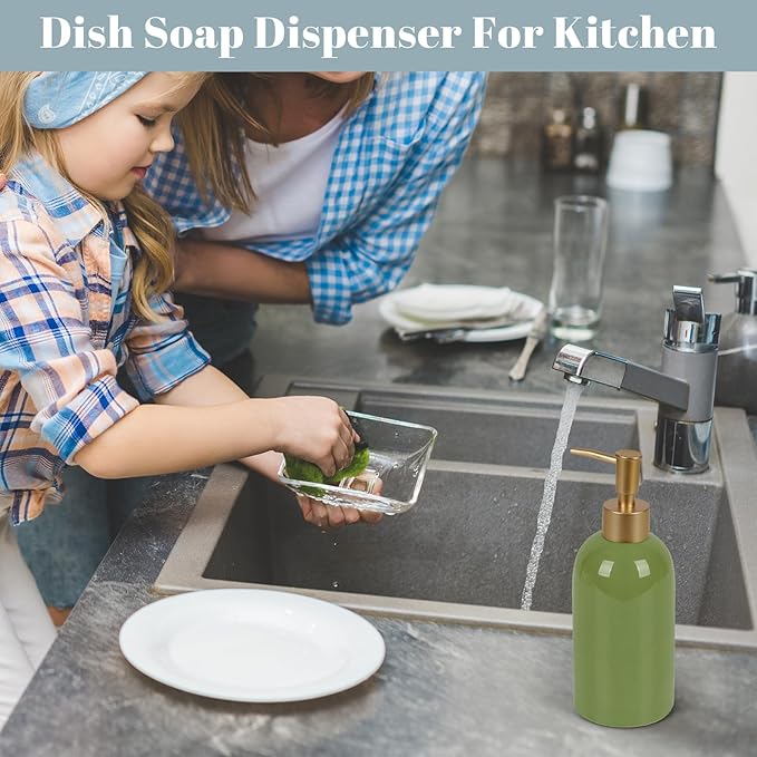 Natheeph 14OZ Ceramic Soap Dispenser Ceramic Soap Pump Dispenser Can Fill Liquid for Bathroom/Kitchen (Green) - Image 4