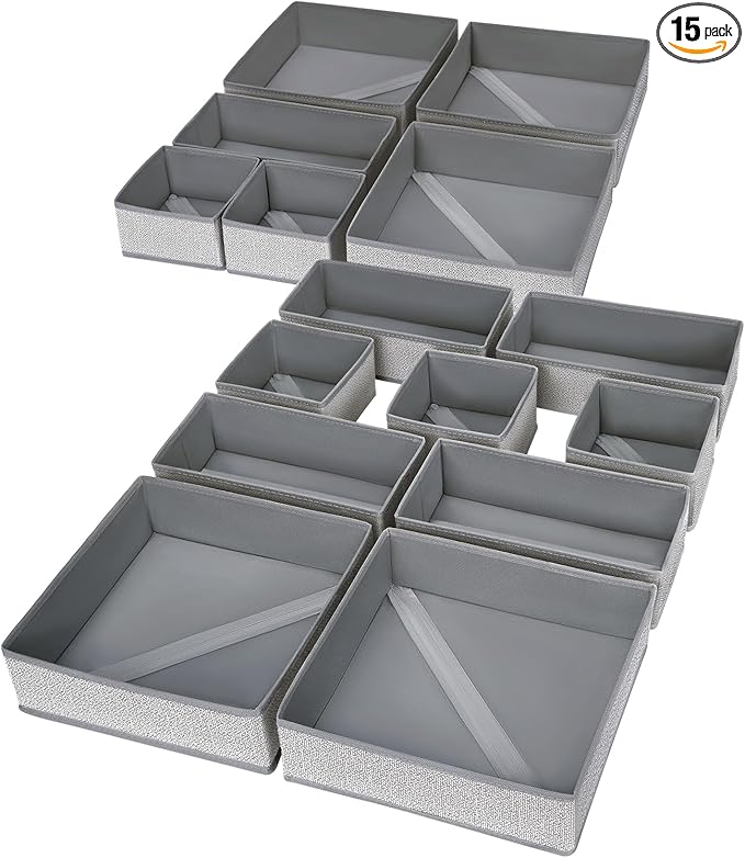 DIMJ Drawer Organizers Cloths, Closet Underwear Organizer, 15 Packs Foldable Closet Organizers, Sock Drawer Organizer, Fabric Dresser Drawer Dividers for Clothes Underwear Bras Socks by DiMJ