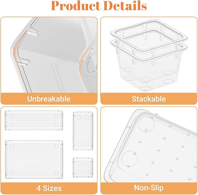 SpaceHacks 15 PCS Clear Plastic Drawer Organizer Set, 4-Size Acrylic Drawer Storage Trays, Storage Bins for Makeup, Gadgets, and Jewelry in Bathroom, Bedroom and Office, Clear - Image 4
