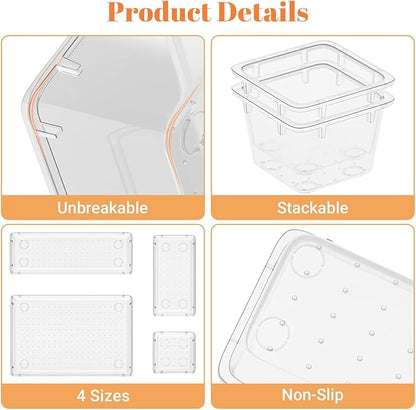 SpaceHacks 15 PCS Clear Plastic Drawer Organizer Set, 4-Size Acrylic Drawer Storage Trays, Storage Bins for Makeup, Gadgets, and Jewelry in Bathroom, Bedroom and Office, Clear - Image 4