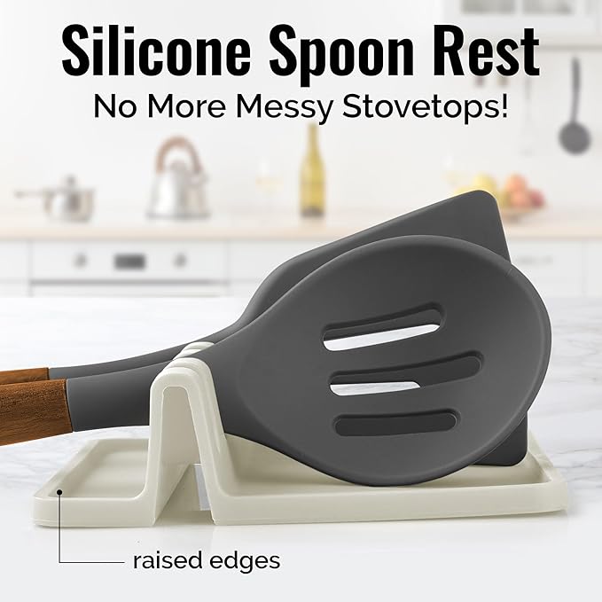 Zulay Kitchen Silicone Utensil Rest with Drip Pad for Multiple Utensils - BPA-Free, Heat-Resistant Spoon Rest & Spoon Holder for Stove Top - Kitchen Utensil Holder for Ladles & Tongs - Gardenia - Image 2