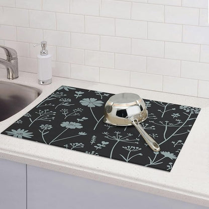 Gray Flower Dish Drying Mats for Kitchen Counter, Large 18"x24" Dish Mats for Drying Dishes, Microfiber Absorbent Dish Drying Pad Rack Mat Kitchen Decor Reusable Washable