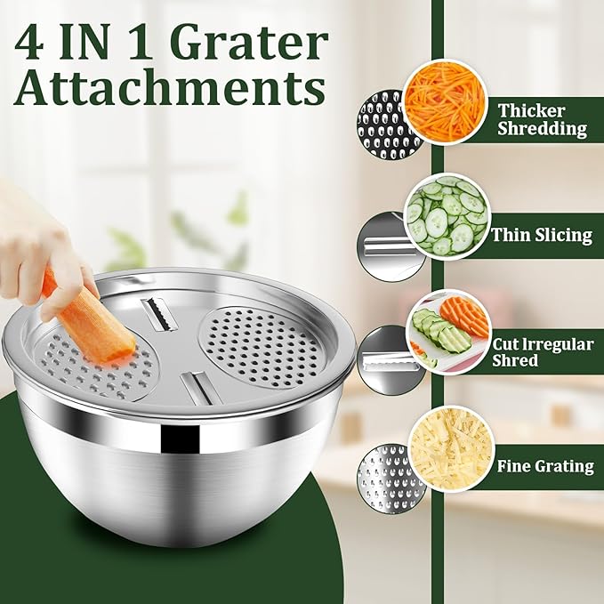 Nicdiet Mixing Bowls with Lids Set, 16PCS Stainless Steel Mixing Bowls,Nesting Storage Bowls for Kitchen with Mixing Bowl, Colander, Strainer & Grater, Metal Salad Bowl for Kitchen Gadgets, Black - Image 5