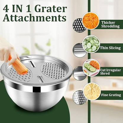 Nicdiet Mixing Bowls with Lids Set, 16PCS Stainless Steel Mixing Bowls,Nesting Storage Bowls for Kitchen with Mixing Bowl, Colander, Strainer & Grater, Metal Salad Bowl for Kitchen Gadgets, Black - Image 5
