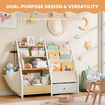 HAVLOTII Kids Bookshelf and Toy Storage - Book Shelf for Kids Rooms, Toddler Bookshelf Baby Bookcase for Nursery, Montessori Toy Organizer, Burlywood