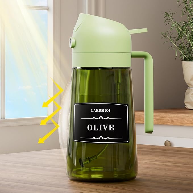 LAKUMIQI 2 in 1 Oil Sprayer for Cooking, 16oz Olive Oil Dispenser Bottle for Kitchen, Food Grade Light-Blocking Leak Proof Glass Spray Bottle for Salad, Air Fryer, BBQ - Image 3