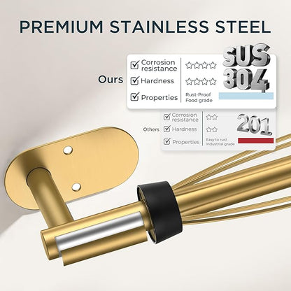 FORIOUS Paper Towel Holder Under Cabinet, One Hand Operable with Ratchet System for Easy Tear, Adhesive or Drill Wall Mount, Stainless Steel for Kitchen Commercial Paper Hand Towel Holders, Gold - Image 9
