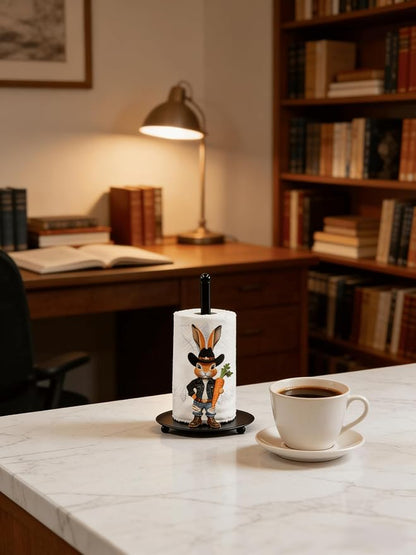 Cute Western Bunny Paper Towel Holder Countertop, Rustic Farmhouse Kitchen Decor, Funny Rabbit Paper Roll Holder, Freestanding Paper Towel Stand, Animal Decor for Kitchen and Bathroom(1 Pack)