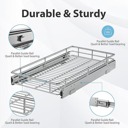 ZOINLIY Pull Out Cabinet Organizer, Versatile Slide Out Kitchen Organizers and Storage,Heavy Duty Drawer Cupboard Storage Basket, Smooth Sliding, Chrome Finish (26.8 * 21inch)