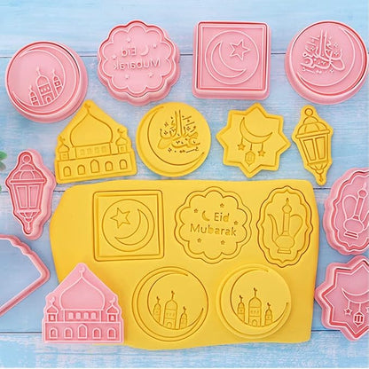 8 Pcs Cookie Cutters Set 3D Holiday Cookie Cutters for Party Baking Decoration (Eid Mubarak)