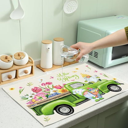 Teenyyou 4 Pcs Seasonal Dish Drying Mats for Kitchen 24"x 16" Winter Holiday Microfiber Absorbent Washable Drainer Mat for Counter Spring Summer Fall Home Accessories Decoration(Truck) - Image 6