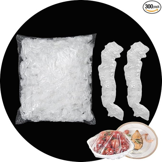 300 Pcs Plastic Bowl Covers Stretch Edging Disposable Food Covers Flexible Storage Packaging, White by Unknown