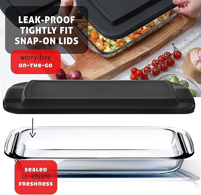 Nestl 8pc Glass Baking Dishes for Oven, Glass Food Storage Containers with Lids, Leakproof Casserole Dishes for Oven with Lid, Cooking, Microwave Oven Freezer Safe Bakeware, 9x13 Lasagna Pan Black - Image 7