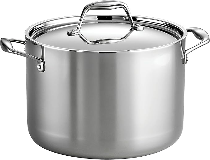 Tramontina Signature Tri-Ply Clad Stainless Steel 8-Quart Stock Pot with Lid, Induction-Ready Pasta Pot, Dishwasher-Safe, NSF-Certified, Made in Brazil by Tramontina