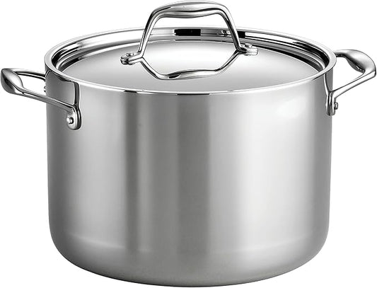 Tramontina Signature Tri-Ply Clad Stainless Steel 8-Quart Stock Pot with Lid, Induction-Ready Pasta Pot, Dishwasher-Safe, NSF-Certified, Made in Brazil by Tramontina
