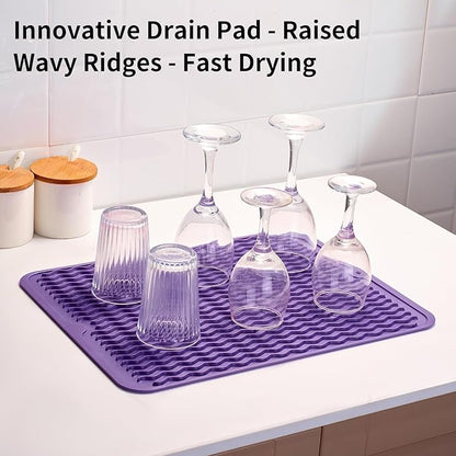 ZLR Silicone Dish Drying Mat & Heat Resistant Trivet (12" x 16") - Waterproof Counter Protector for Air Fryer, Coffee Maker - Non-Slip, BPA Free Kitchen Pad, Easy Clean Dishwasher Safe (Meadow Violet) - Image 8