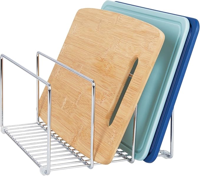 mDesign Baking Tray Rack — Wire Rack for Sorting Trays, Pans and other Cookware Items — Free-Standing Pan Stand for the Kitchen — Chrome - Image 6