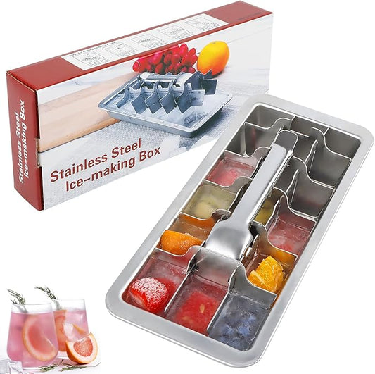 KAYCROWN 18/8 Stainless Steel Ice Cube Tray, 18 Slot Ice Tray with Easy Release Handle for Making Various Ice Cubes and Frozen Foods, Removable Slots for Easy Ice Cube Removal and Cleaning by KAYCROWN