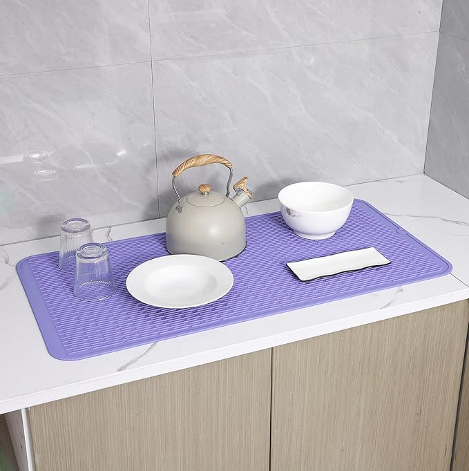MicoYang Silicone Dish Drying Mat for Multiple Usage,Easy clean,Eco-friendly,Heat-resistant Silicone Mat for Kitchen Counter or Sink,Refrigerator or Drawer Liner Light Purple 5XL 36inches x 18inches - Image 8