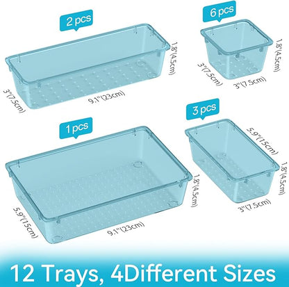 ElegantArray 12-Piece Drawer Organizer Set, 4 Sizes Versatile Plastic Vanity Organizer for Makeup, Stationery, Gadgets, in Kitchen, Bathroom, Office, and Bedroom, Sea Blue - Image 2