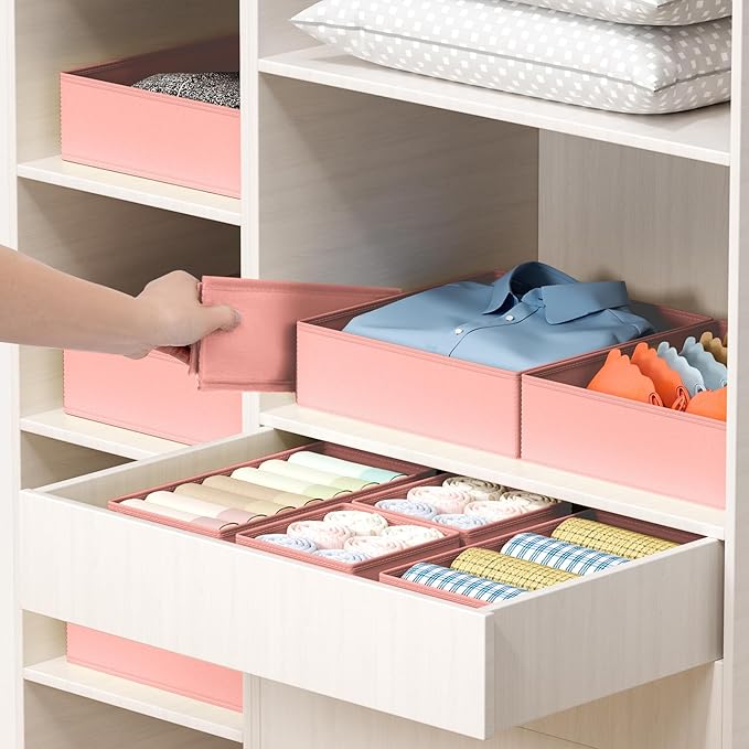 DIMJ Drawer Organizer Clothes - 16 Pack Baby Dresser Organizer for Nursery, Foldable Drawer Organizer Bins for Closet Bedroom Organization, Fabric Clothes Storage Dividers for Underwears, Socks, Bras - Image 7