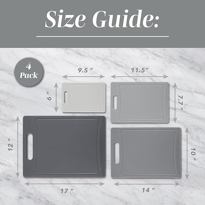 COOK WITH COLOR Non-Slip Cutting Board Set – Kitchen Essentials with Easy Grip Handle for Meat, Veggies, and Fruits, 4 Cutting Boards, Gray-New - Image 5