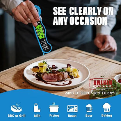 AWLKIM® Meat Thermometer Digital - Fast Instant Read Food Thermometer for Cooking, Candy Making, Outside Grill, IP67 Waterproof Kitchen Thermometer with Backlight, Stocking Stuffers for Men - Blue - Image 5