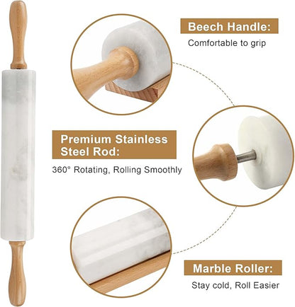Koville African Natural Marble Rolling Pin, Non-Stick Polished Dough Roller, Pasta, Dumpling, Fondant, Pie Crust, Bread, Pizza Dough, Kitchen Baking Pastry Tools with Mat/Scraper（Namib Fantasy） - Image 4