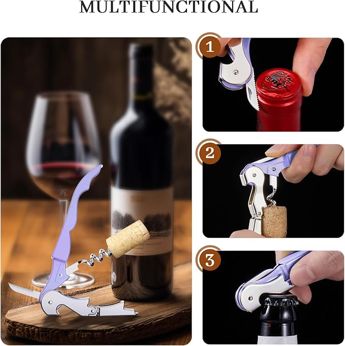HYZ 2-Pack Wine Opener Waiter Corkscrew, Professional Wine Key for Servers, Bartender with Foil Cutter, Manual Wine Bottle Opener Double Hinged (Lavender) - Image 6