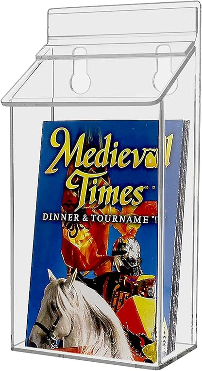 Outdoor Brochure Box with Lid Clear Acrylic Wall Mount Outside Bin Holds 4" x 6" Printed Postcards Perfect for Store Front Signs or Real Estate Box for Literature by Marketing Holders