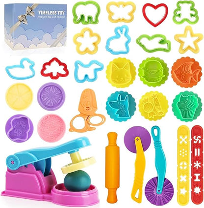 Dough Tools Play for Kids- Toy Accessories Include Stamps Cutter Scissor Roller Extruder Molds and Storage Box Party Favors Set for Age 2-8