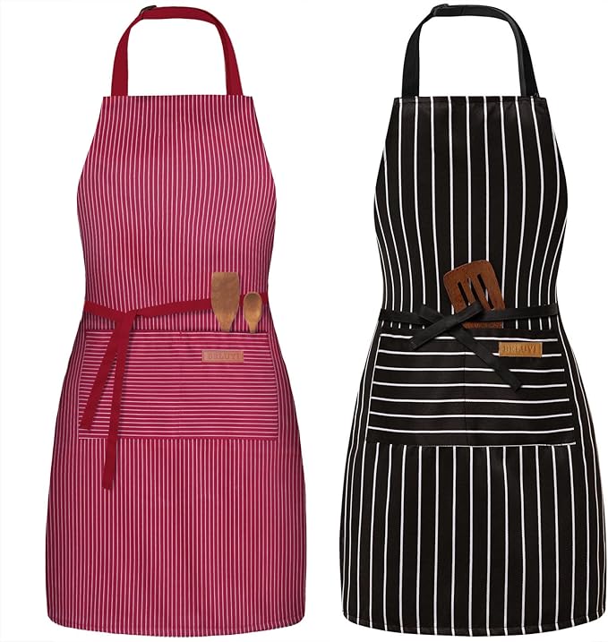BeLuyi 2 Pack Adjustable Bib Apron with 2 Pockets Chef Cooking Kitchen Restaurant Aprons for Women Men by BELUYI