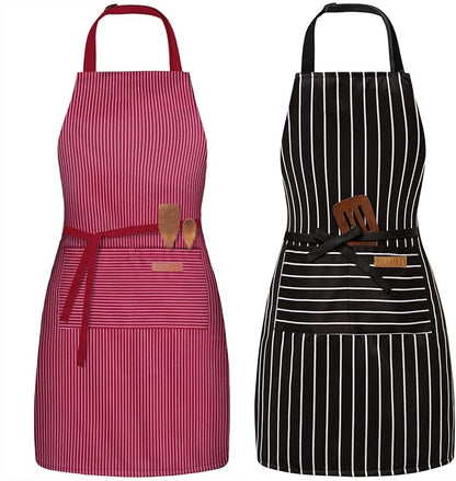 BeLuyi 2 Pack Adjustable Bib Apron with 2 Pockets Chef Cooking Kitchen Restaurant Aprons for Women Men by BELUYI