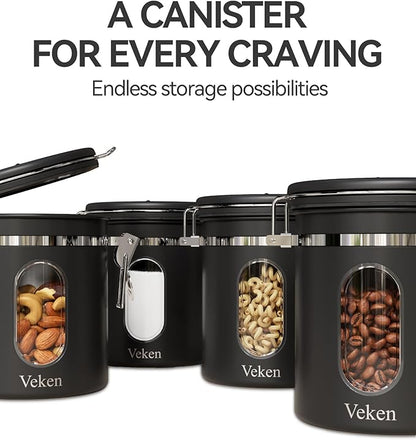 Veken Coffee Canister with Window, Airtight Stainless Steel Kitchen Food Storage Container with Lids, Date Tracker and Scoop for Grounds Coffee, Beans, Tea, Flour, Cereal, Sugar Jars, 16OZ, Black - Image 8
