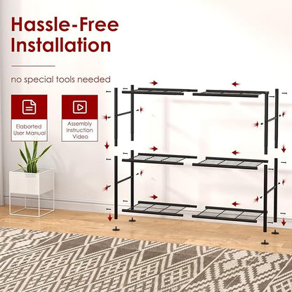 Sakugi Storage Shelves - 3 Tier Shelf Organizer, Heavy Duty Garage Shelving Unit with Leveling Feet, Stable Metal Shelves Organizer for Pantry, Kitchen and Closet, 33.0" W x 12.6" D x 30.4" H, Black - Image 3