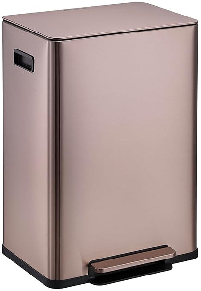 Simpli-Magic Infinity Edge 60 Liter / 16 Gallon Rectangular Hands-Free Extra Large Kitchen Step Trash Can, Soft-Close Single Lid Recycling Bin, Stainless Steel, Gold, 79681 by Simpli-Magic