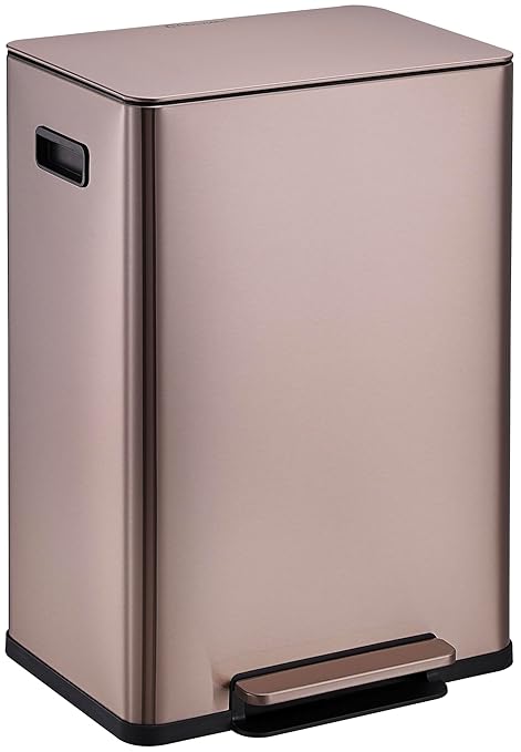 Simpli-Magic Infinity Edge 60 Liter / 16 Gallon Rectangular Hands-Free Extra Large Kitchen Step Trash Can, Soft-Close Single Lid Recycling Bin, Stainless Steel, Gold, 79681 by Simpli-Magic